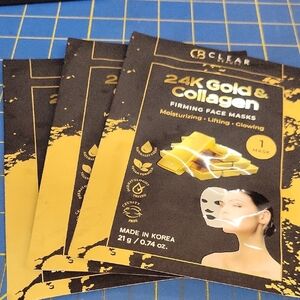 24K Gold & Collagen Firming Face Masks - Set of 3 New In Sealed Package